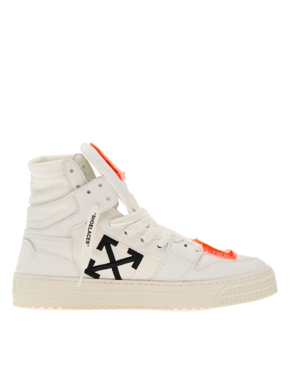 Off-White High-Top Sneakers in Cream with Orange and Black Accents